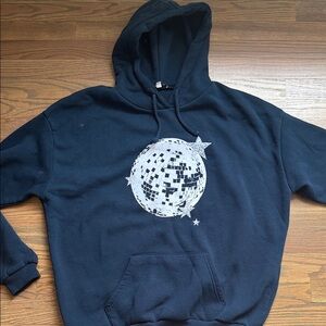 Subdued Navy Blue Hoodie with Moon and Stars Design